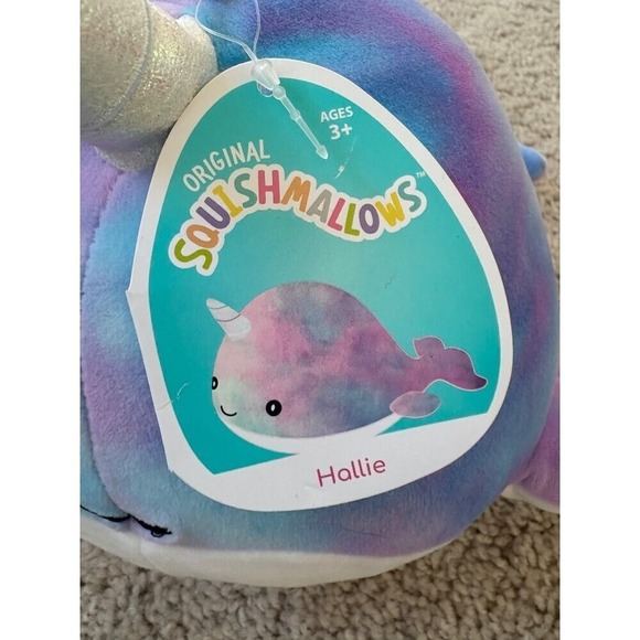 NWT Squishmallows Hallie Narwhal Plush Toy Pastel Tie-Dye Colors Cute & Cuddly - Picture 3 of 9